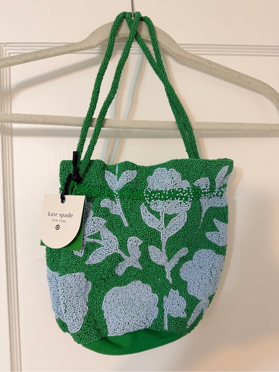 kate spade Handbags - kate spade green beaded floral tote with light blue accents